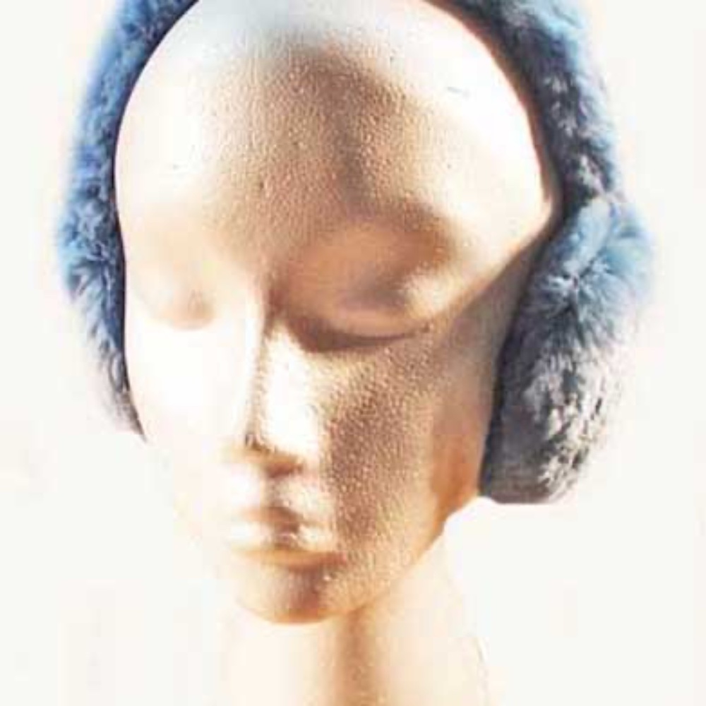 RABBIT FUR EAR MUFFS, HOLT RENFREW, ONE SIZE, LIGHT BLUE, INSULATED, GENUINE